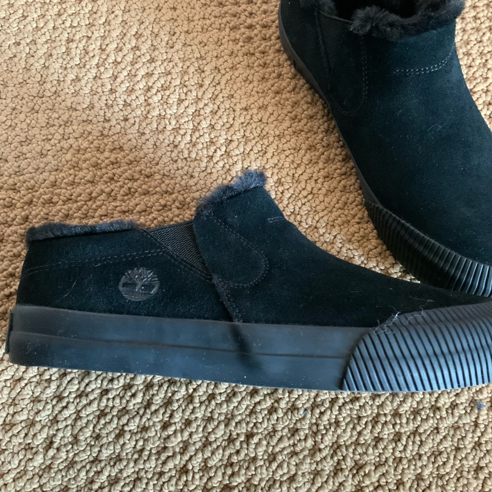 Timberland Black Fur-Lined Suede Slip-Ons - Picture 2 of 5